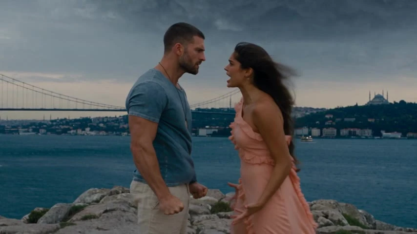 Cinematic disaster movie scene, photorealistic, dramatic lighting, film grain, shot on anamorphic lens. Characters: the man from @image1 and the woman from @ima…